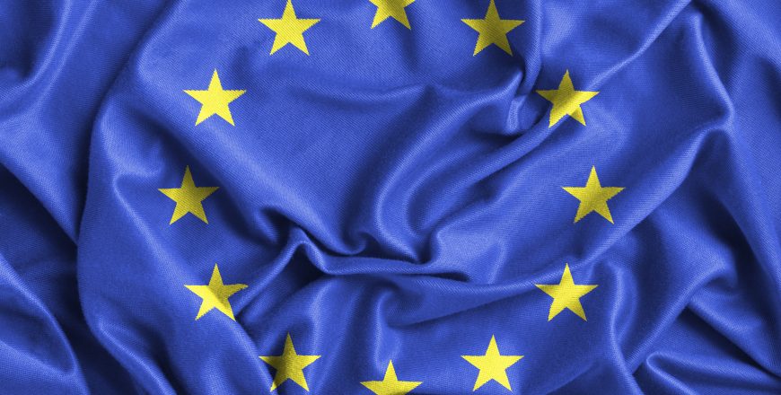 Closeup of ruffled Europe flag